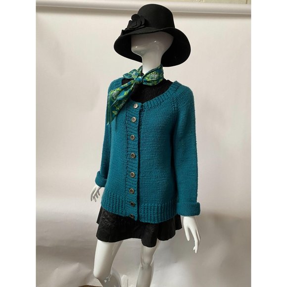 Teal Cardigan Sweater Sz Med - Picture 6 of 14